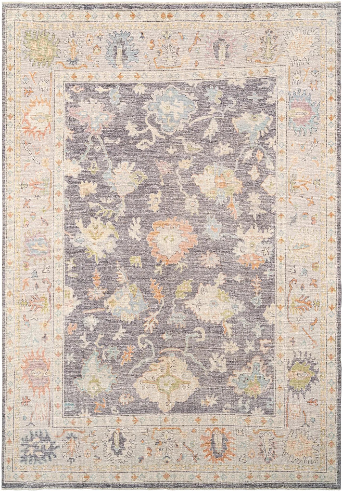 Chestnut Brown Oushak Hand-Knotted Wool Carpet | Handcrafted in India