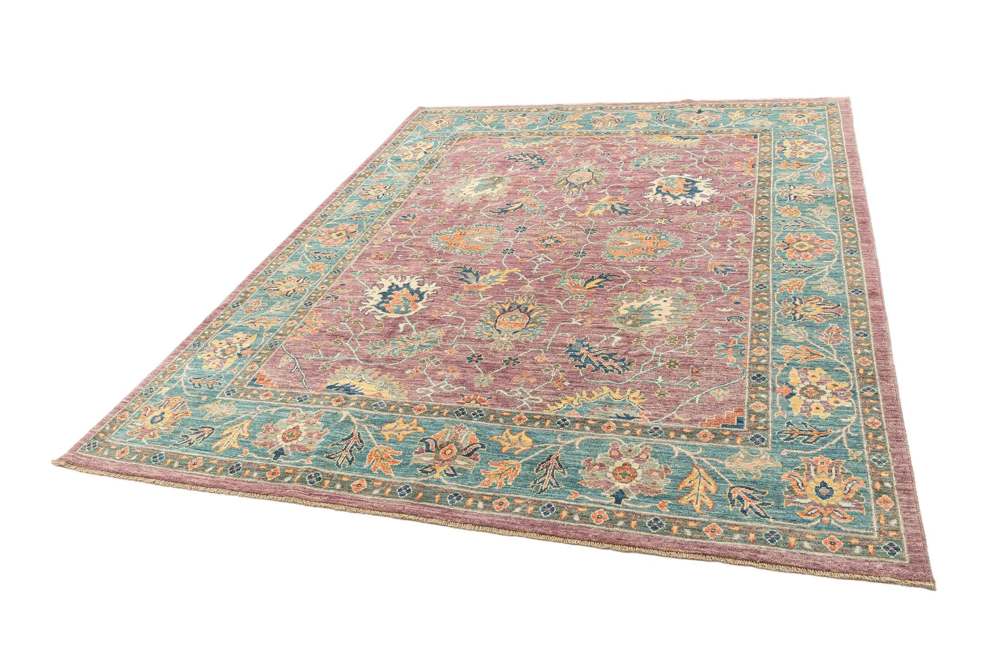Fallen Blossoms Color Oushak Hand-Knotted Wool Carpet | Handcrafted in India