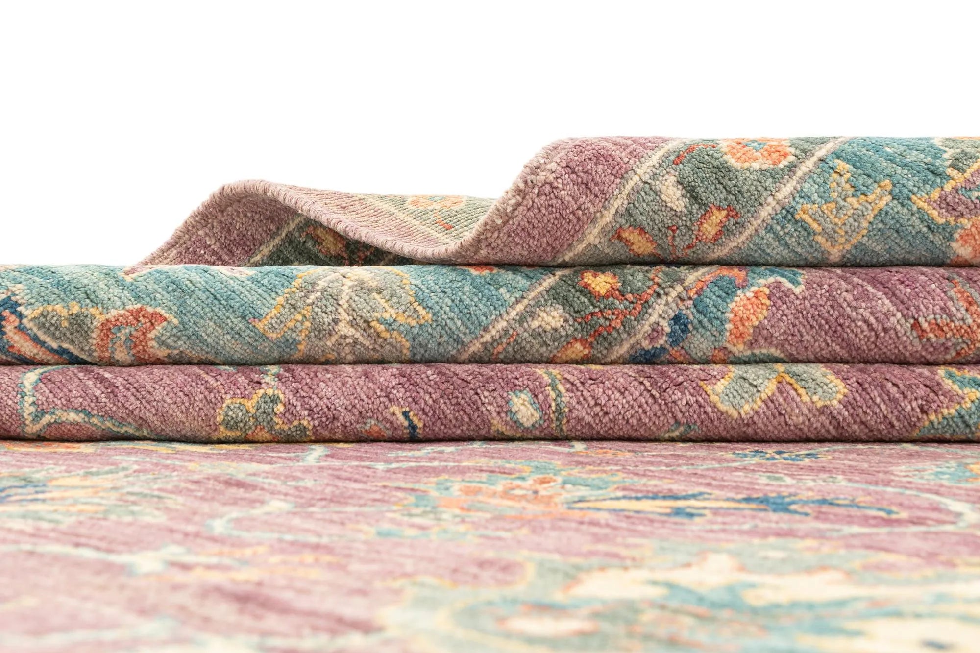 Fallen Blossoms Color Oushak Hand-Knotted Wool Carpet | Handcrafted in India