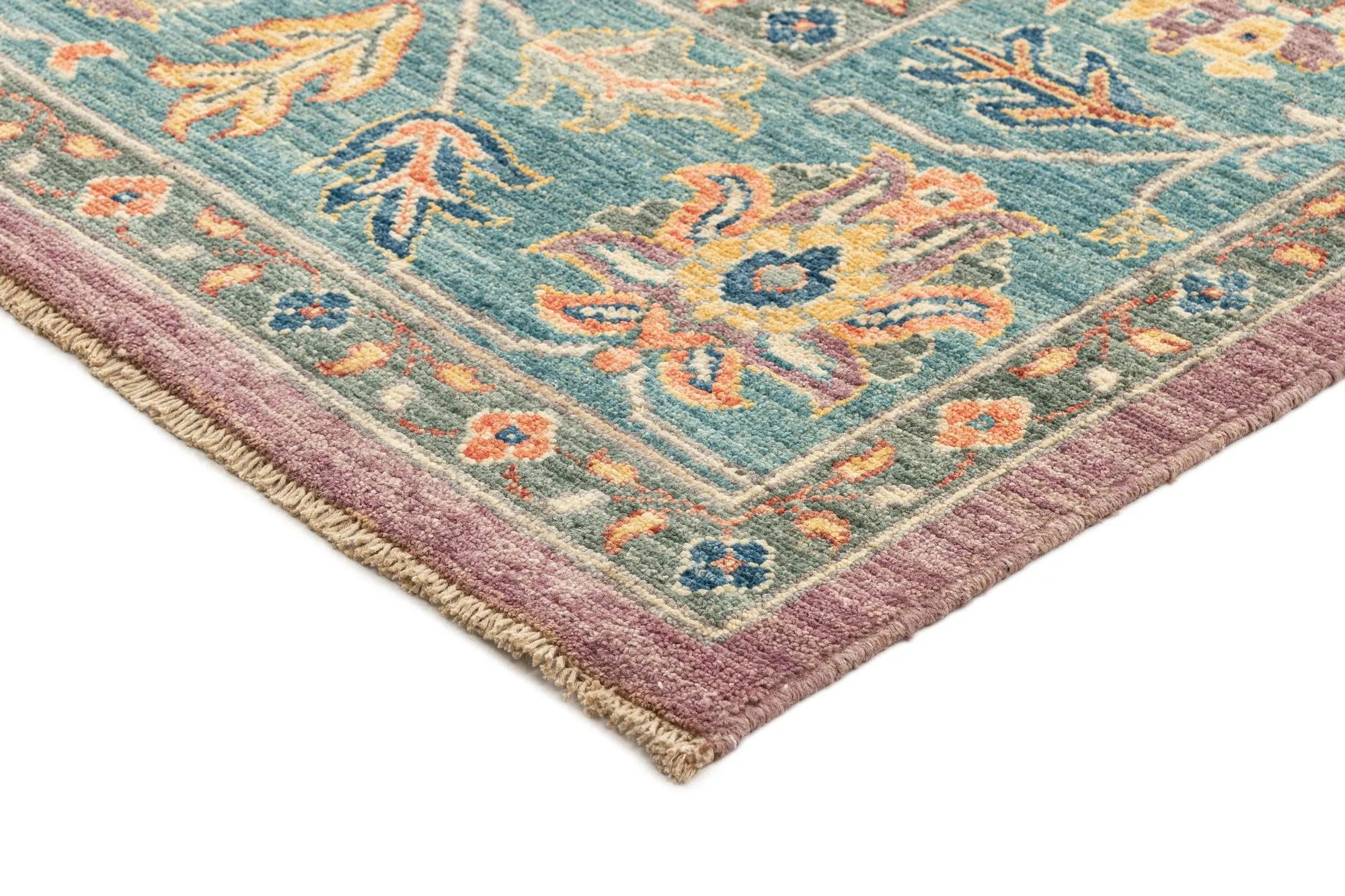 Fallen Blossoms Color Oushak Hand-Knotted Wool Carpet | Handcrafted in India