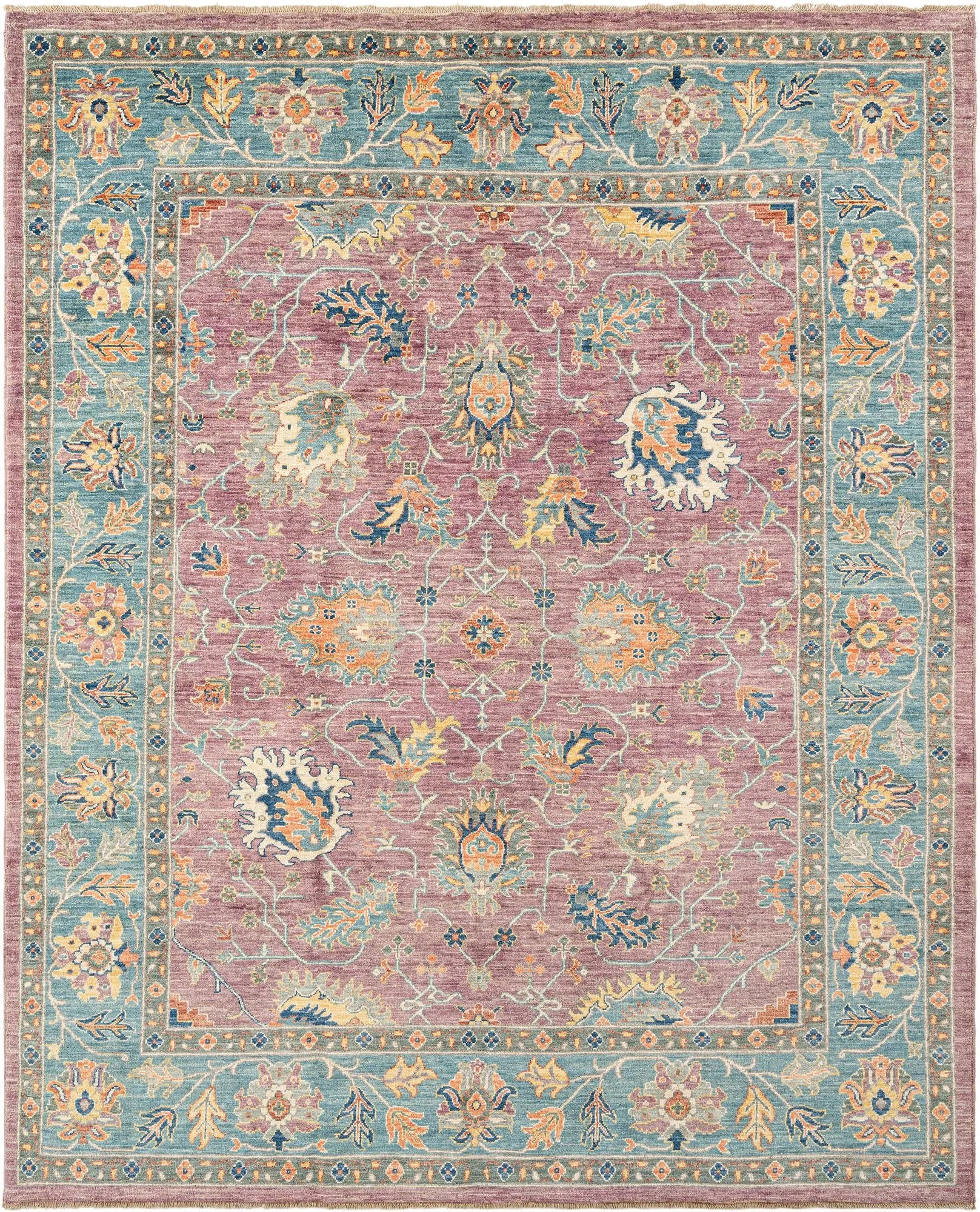 Fallen Blossoms Color Oushak Hand-Knotted Wool Carpet | Handcrafted in India