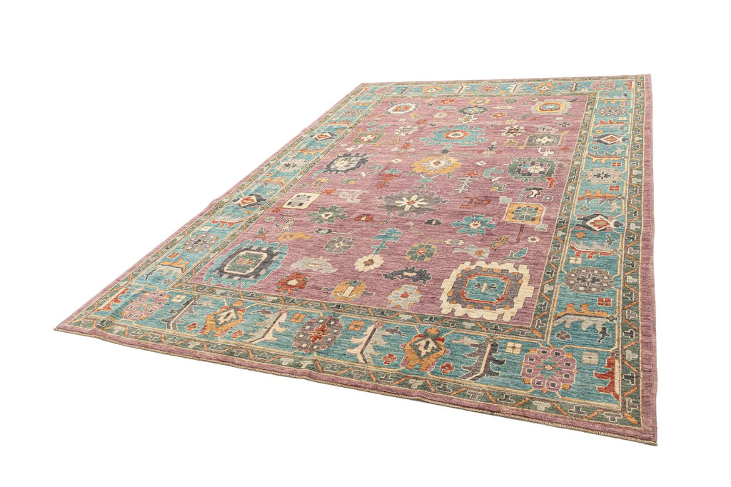 Fallen Blossoms Color Oushak Hand-Knotted Wool Carpet | Handcrafted in India