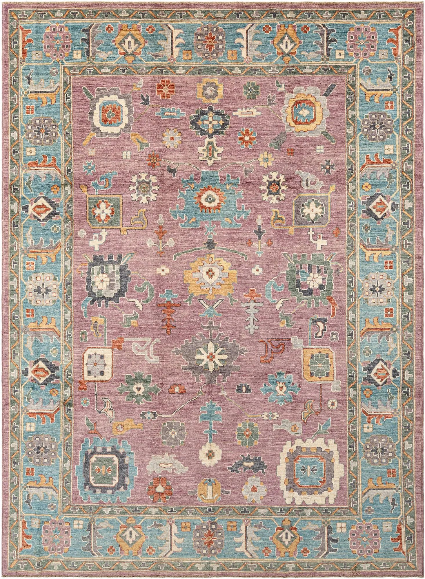 Fallen Blossoms Color Oushak Hand-Knotted Wool Carpet | Handcrafted in India