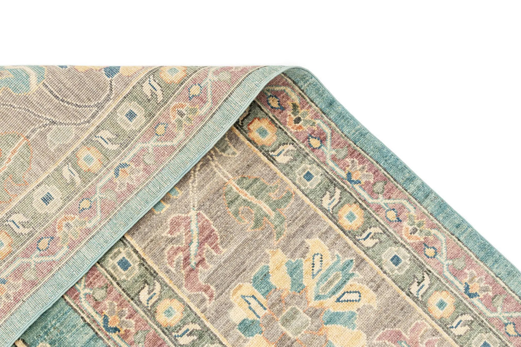 Light Aqua Color Oushak Hand-Knotted Wool Carpet | Handcrafted in India