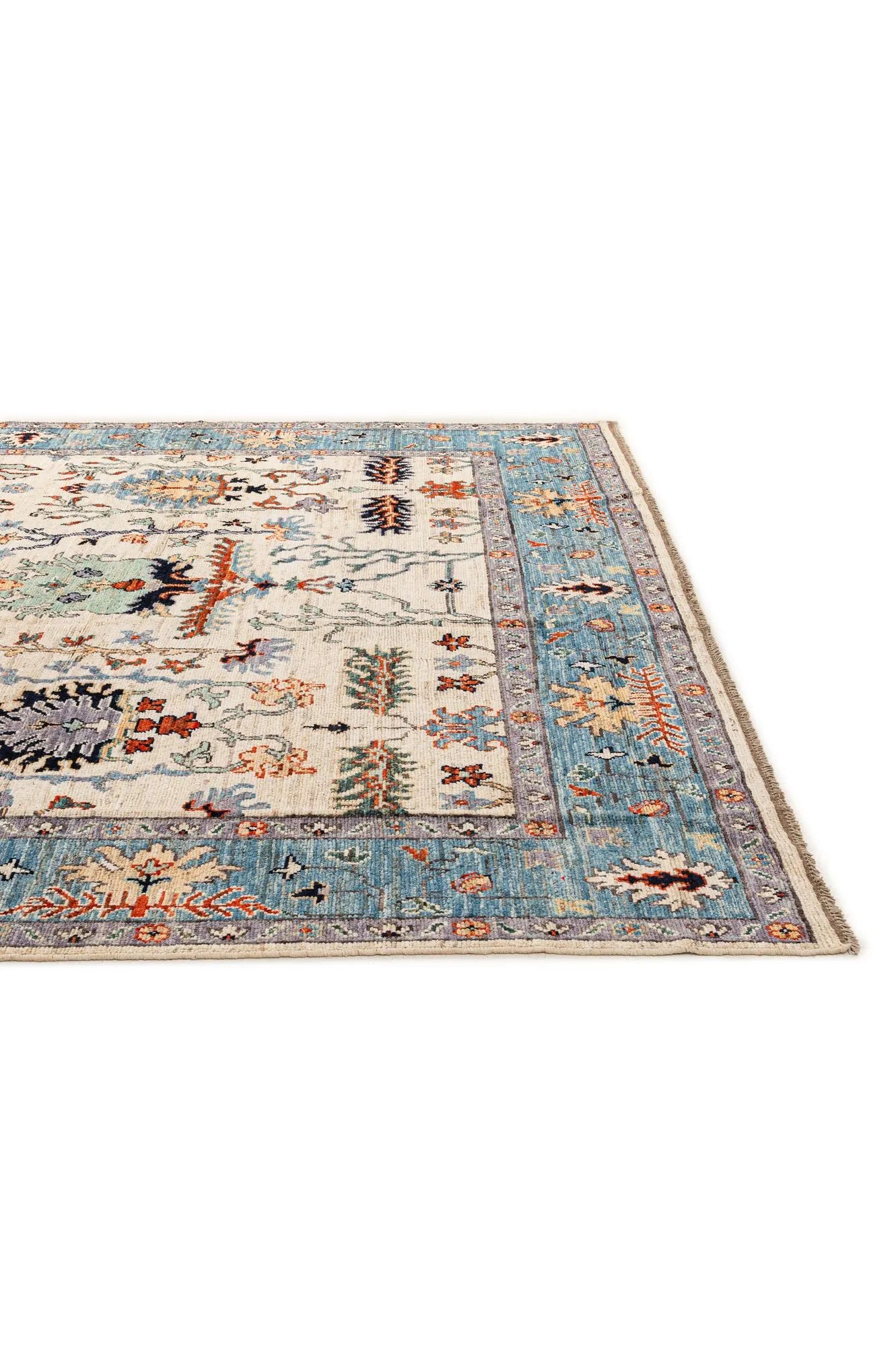 Cream Oushak Hand-Knotted Wool Carpet | Handcrafted in India