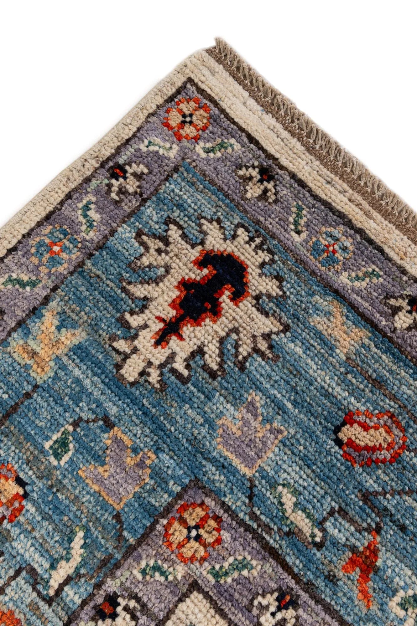 Cream Oushak Hand-Knotted Wool Carpet | Handcrafted in India